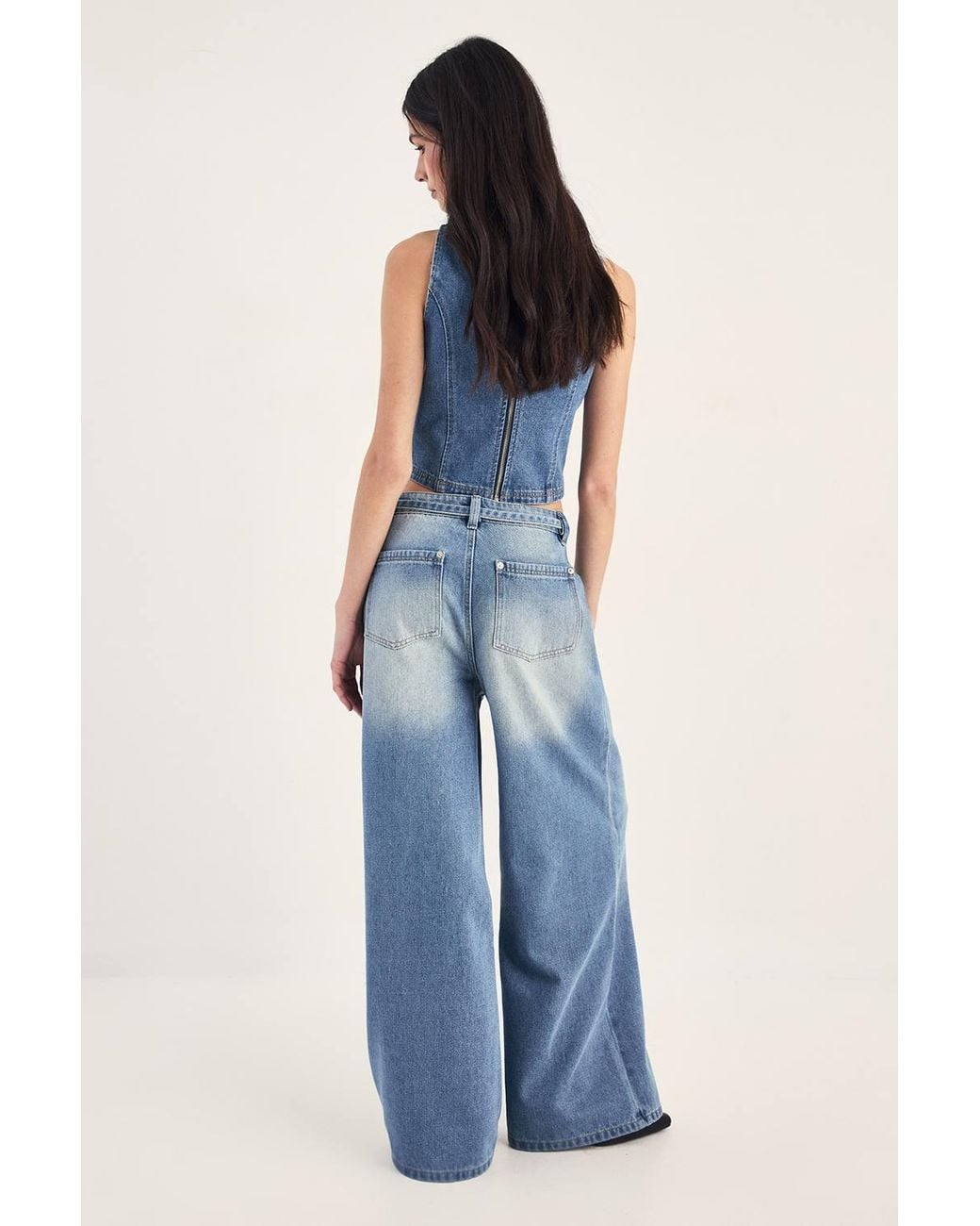 Nasty Gal Blue Ring Trim Denim Straight Leg Jeans