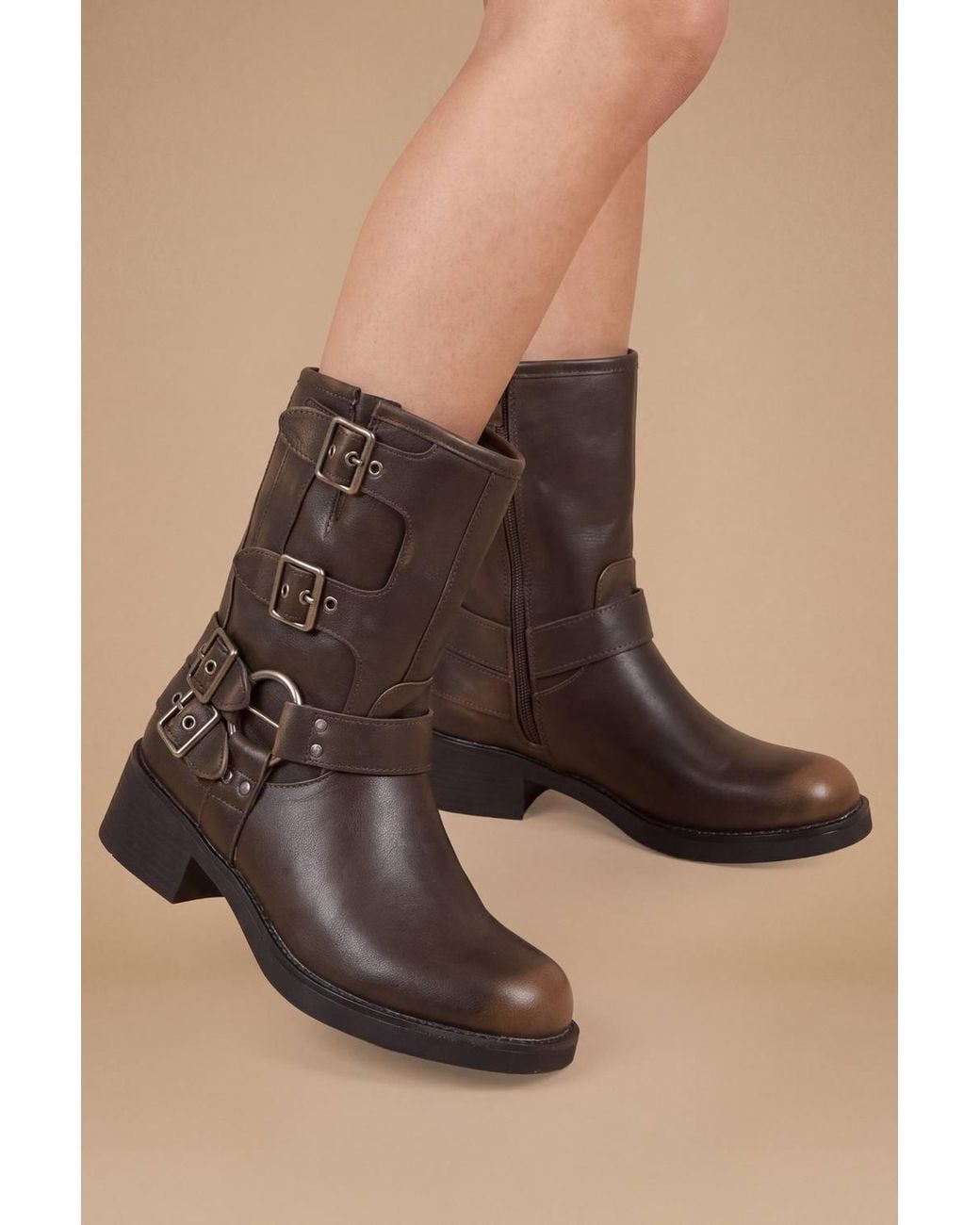 Dorothy Perkins Black Faith: Seline Faux Leather Medium Block Heel Biker Boots