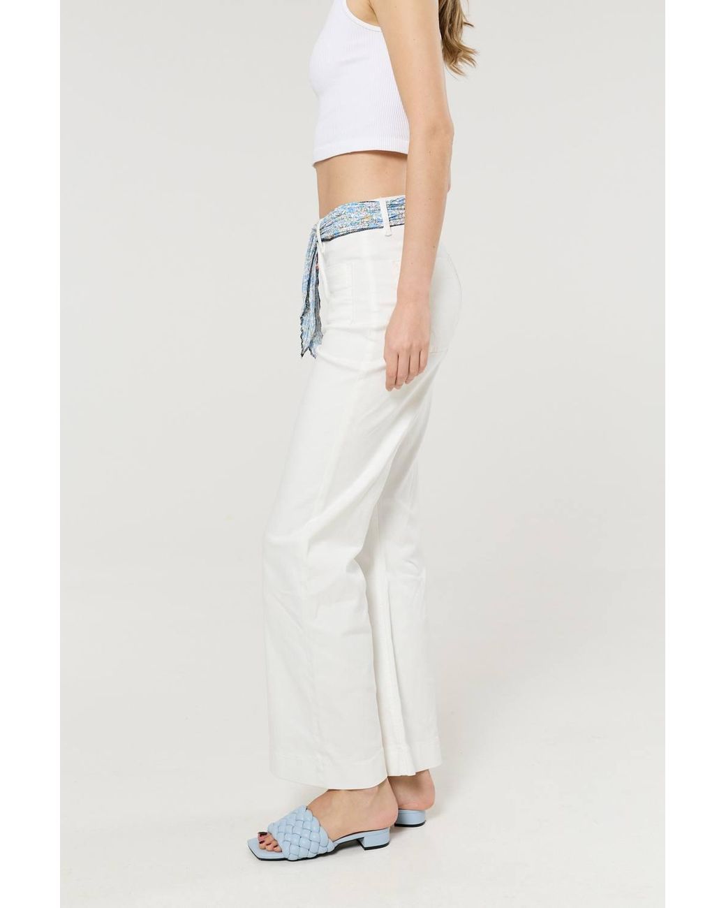Liquorish White Scarf Belt Wide Leg Jeans