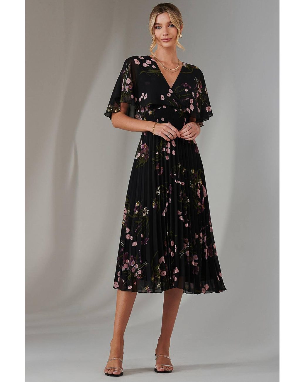 Jolie Moi Pink Floral Print Chiffon Pleated Dress