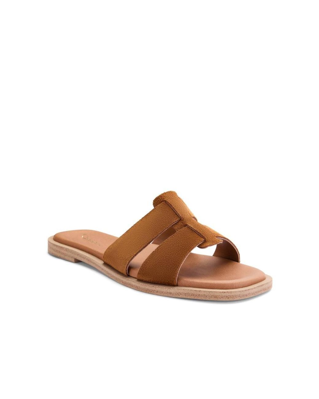 Clarks Brown Trala Slide Tan Suede Flat Sandals, Sliders