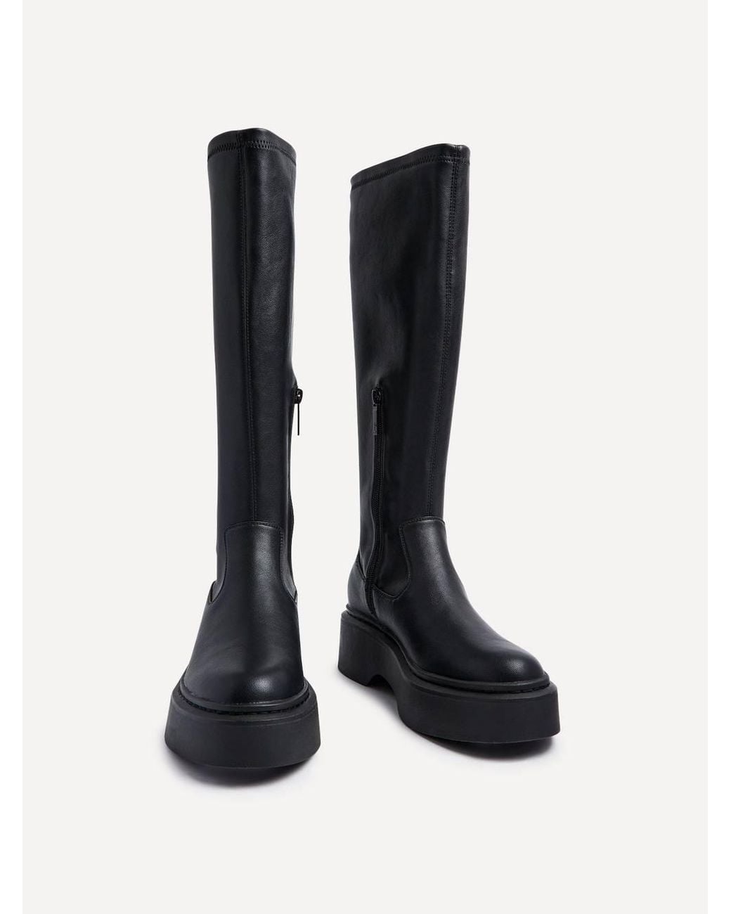 Linzi Black Bruna Faux Leather High Leg Stretch Boot