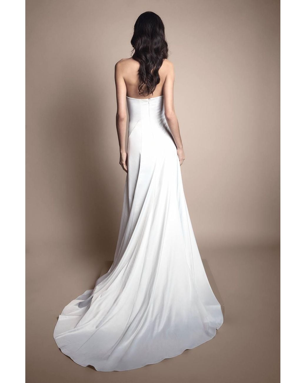 Coast Brown Sweetheart Satin Wedding Dress With Puddle