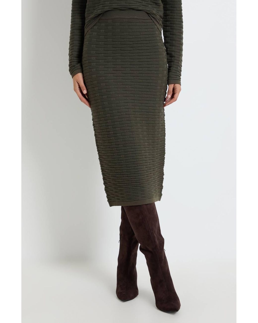 Wallis Black Pointelle Midi Knitted Skirt