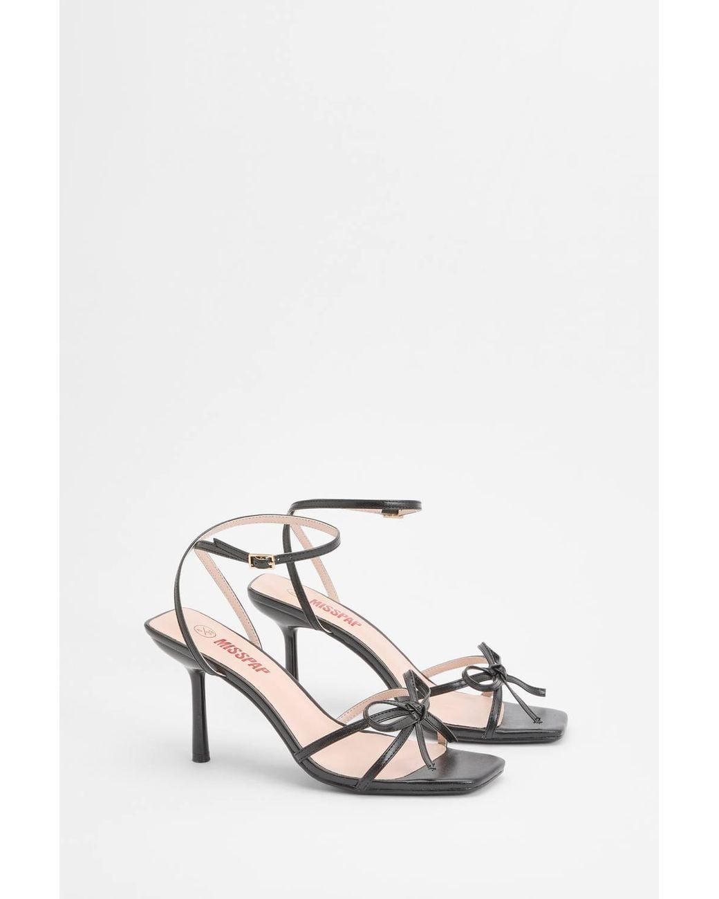 MissPap Natural Faux Leather Barely There Bow Medium Stiletto Heel Sandals