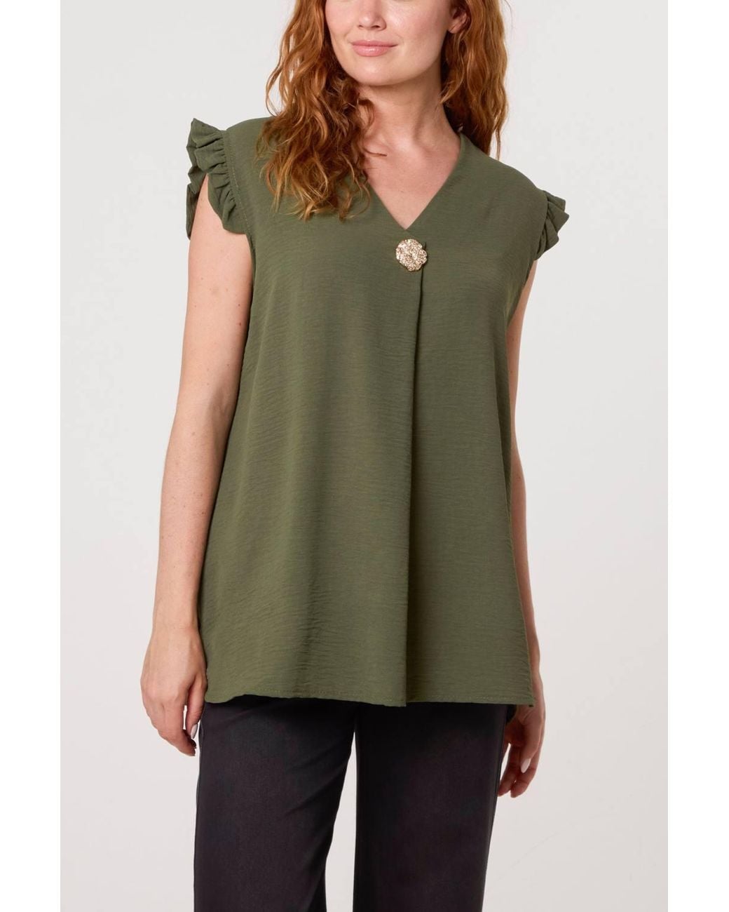 Blue Vanilla Green Long Sleeve V-Neck Blouse