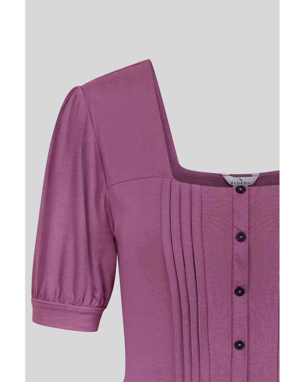 Enorsia Purple Puff Sleeve Squared Neck Top