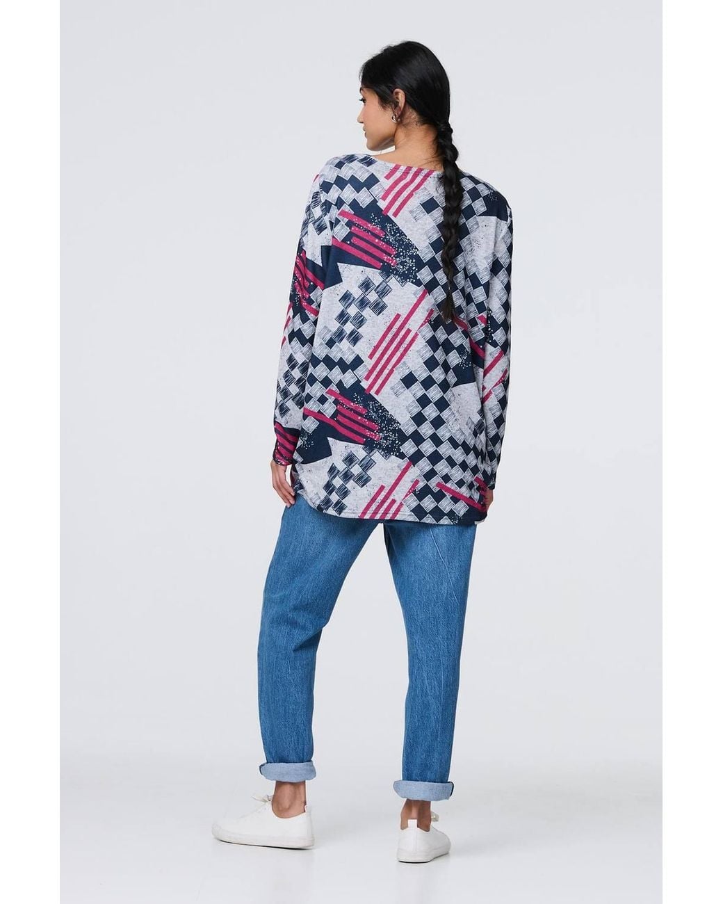Izabel London Blue Geo Print Long Sleeve Tunic Top
