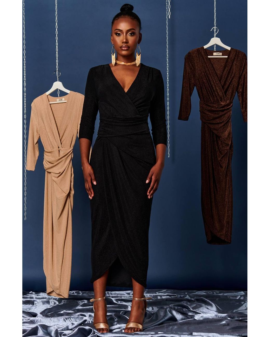 Jolie Moi Black Wrap Sparkly Maxi Bodycon Dress