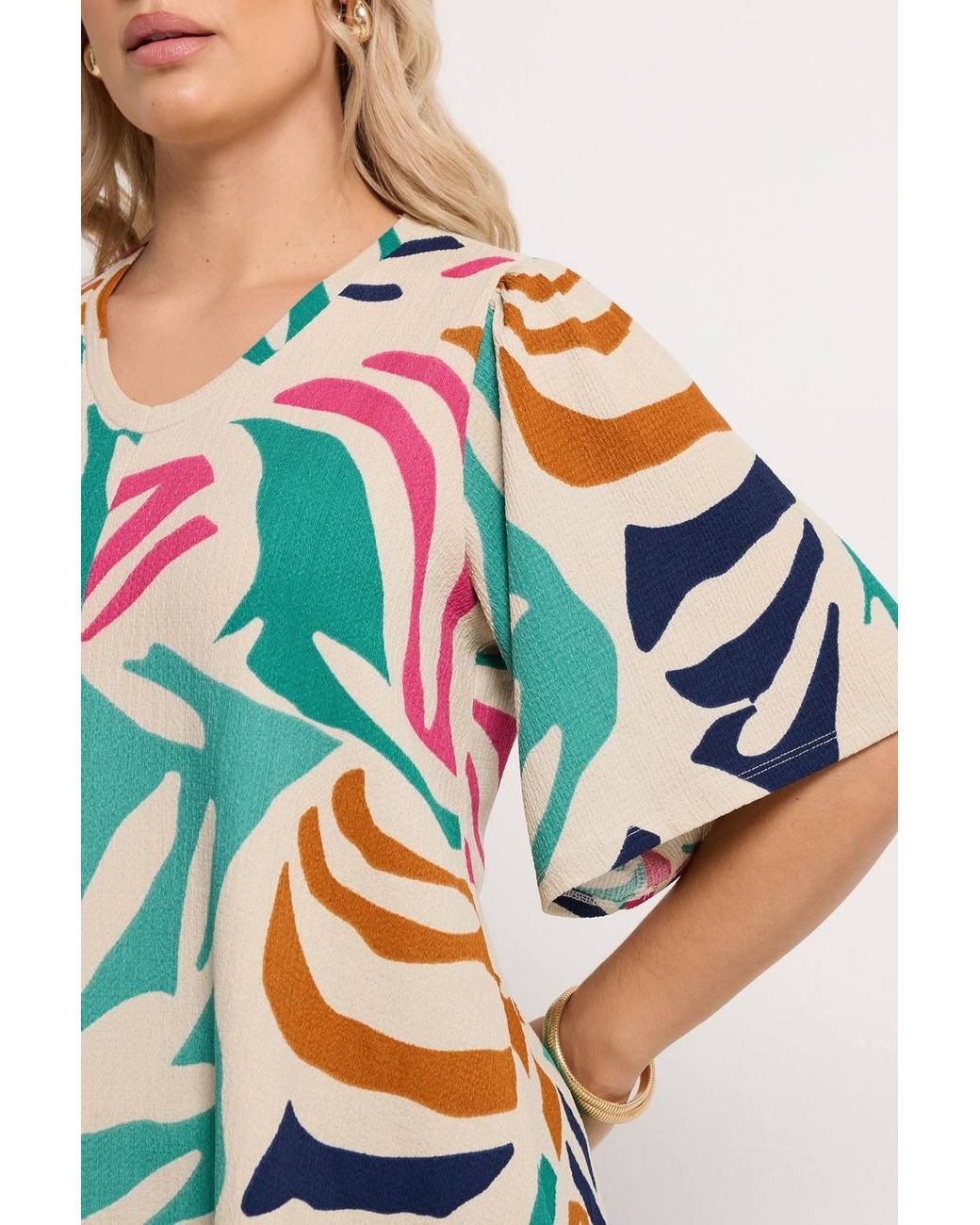 Yours Multicolor Abstract Textured Pleated Front Top