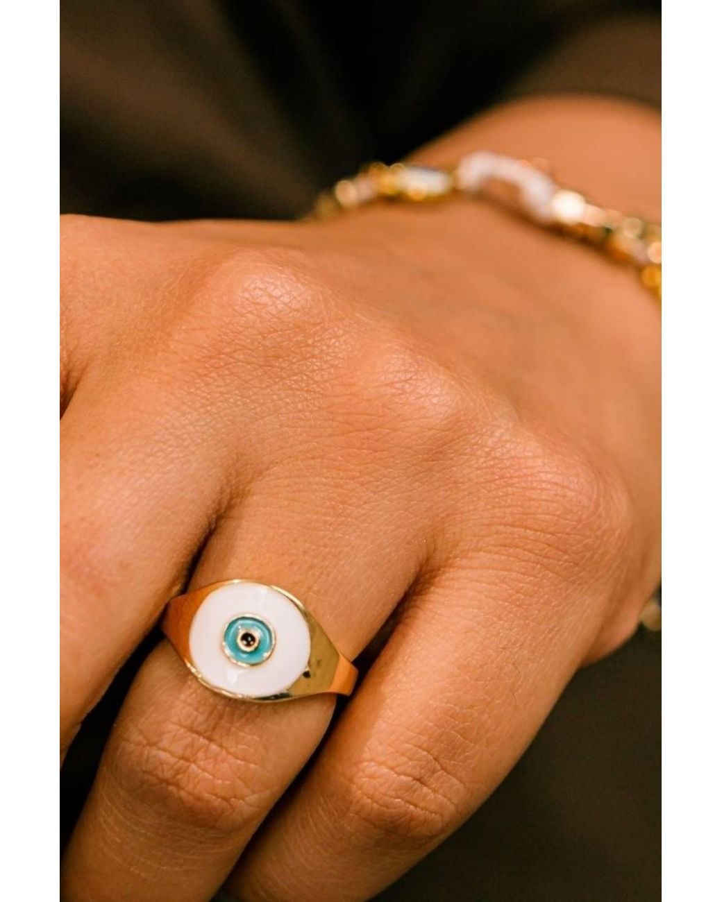 The Colourful Aura Black Adjustable Devil Evil Eye Turkish Boho Protection Nazaria Ring