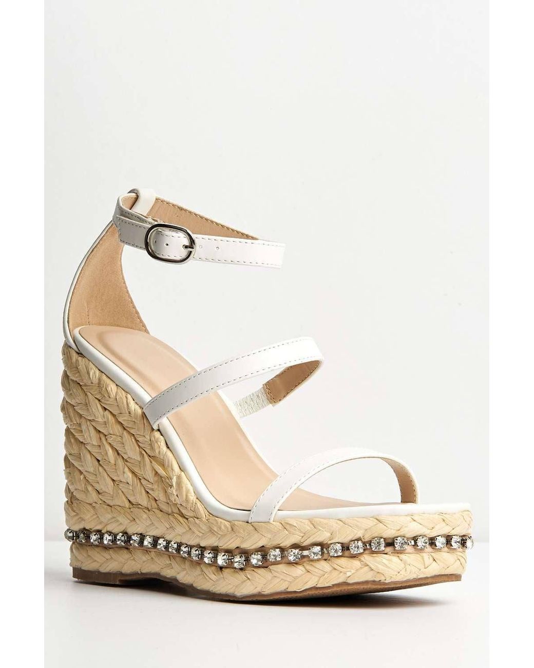 Miss Diva Natural Michelle Espadrille Ankle Strap Stud Sole Sandal Wedge