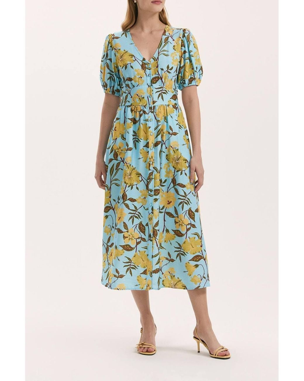 Finery London Green Addison Floral Crepe Midi Dress
