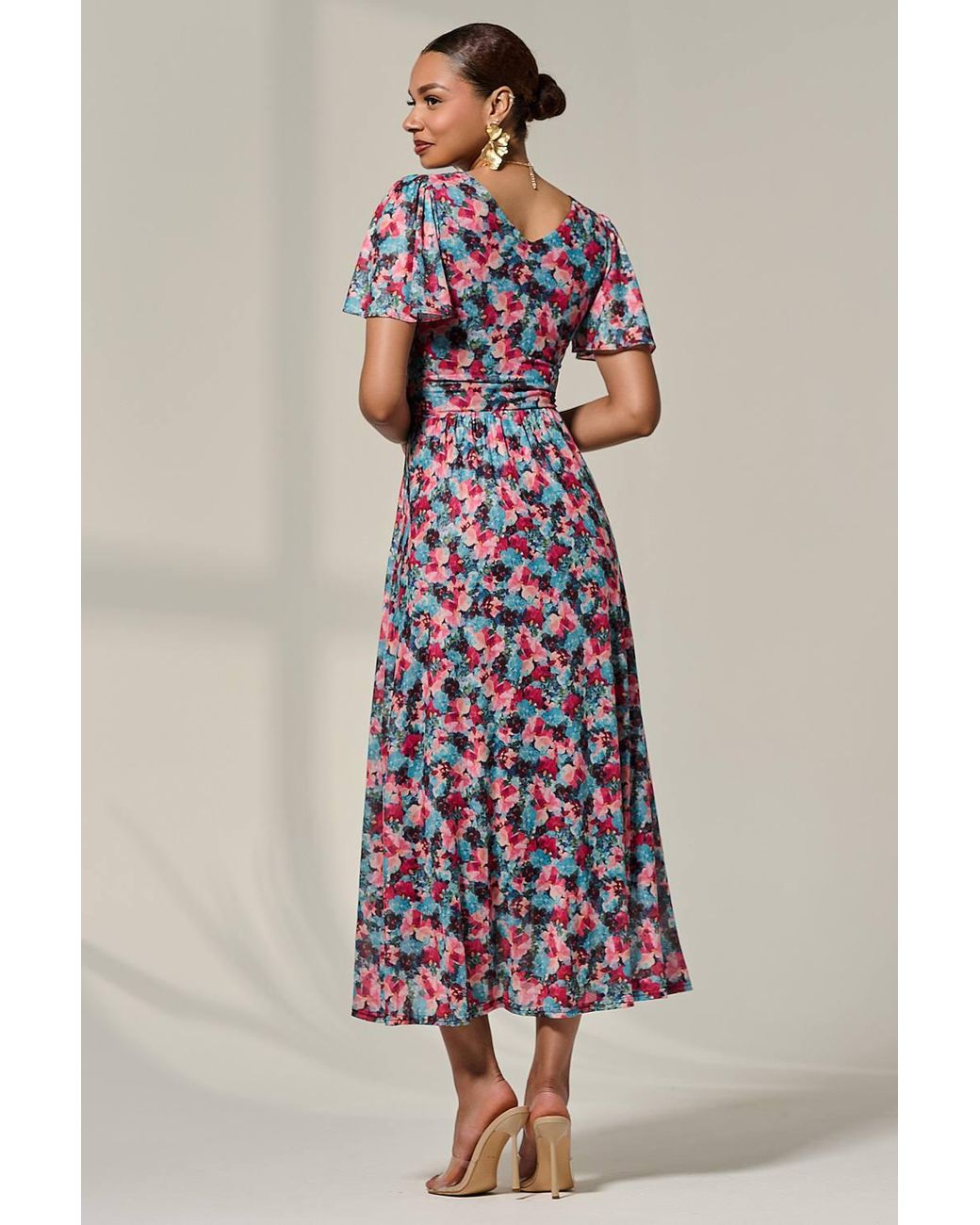 Jolie Moi Multicolor Wrap Front Mesh Maxi Dress