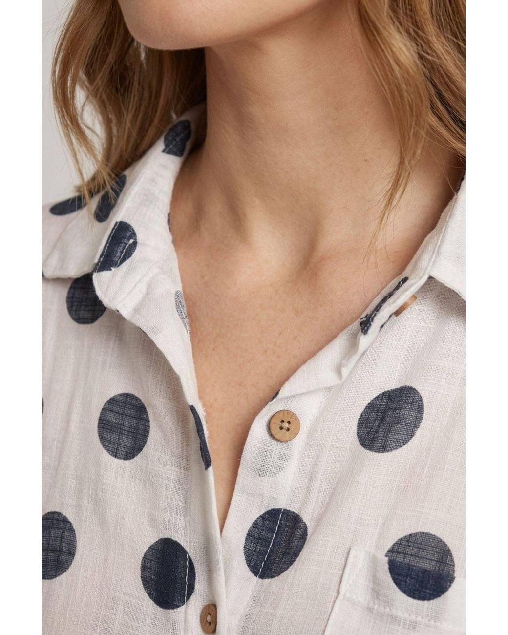 Izabel London Blue Polka Dot Print 3/4 Sleeve Relaxed Shirt