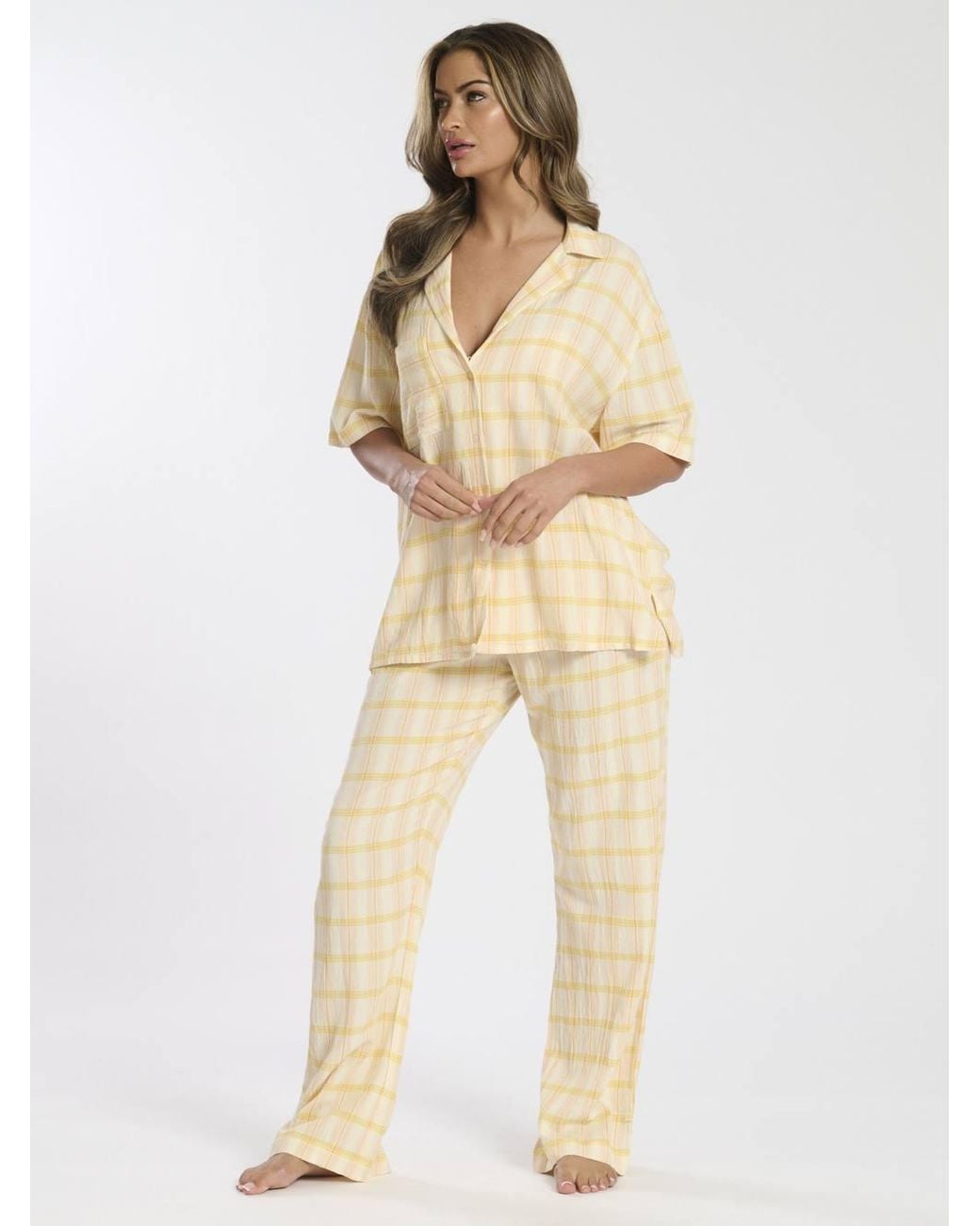 Loungeable Natural Woven Traditional Short Sleeved Trouser Set
