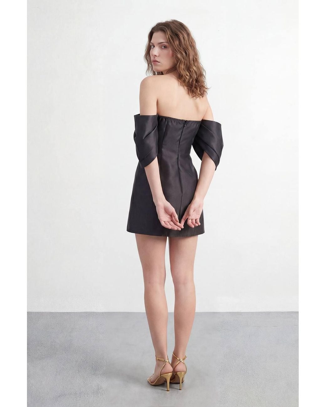 Warehouse Blue Petite Structured Puff Sleeve Bardot Mini Dress