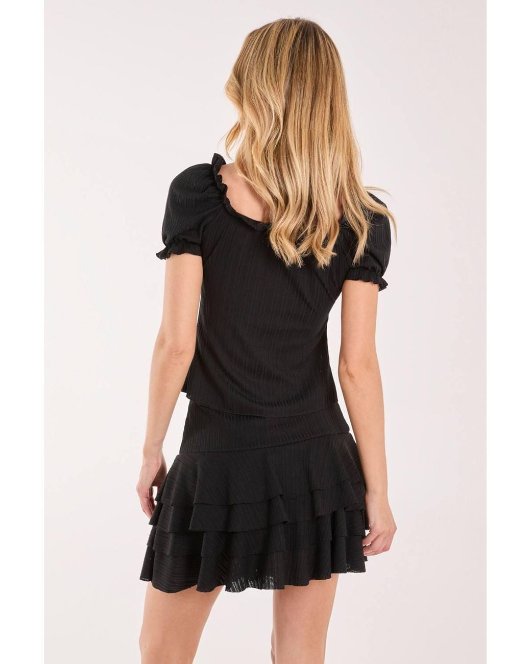 Pink Vanilla Black Tie Front Puff Sleeve Top