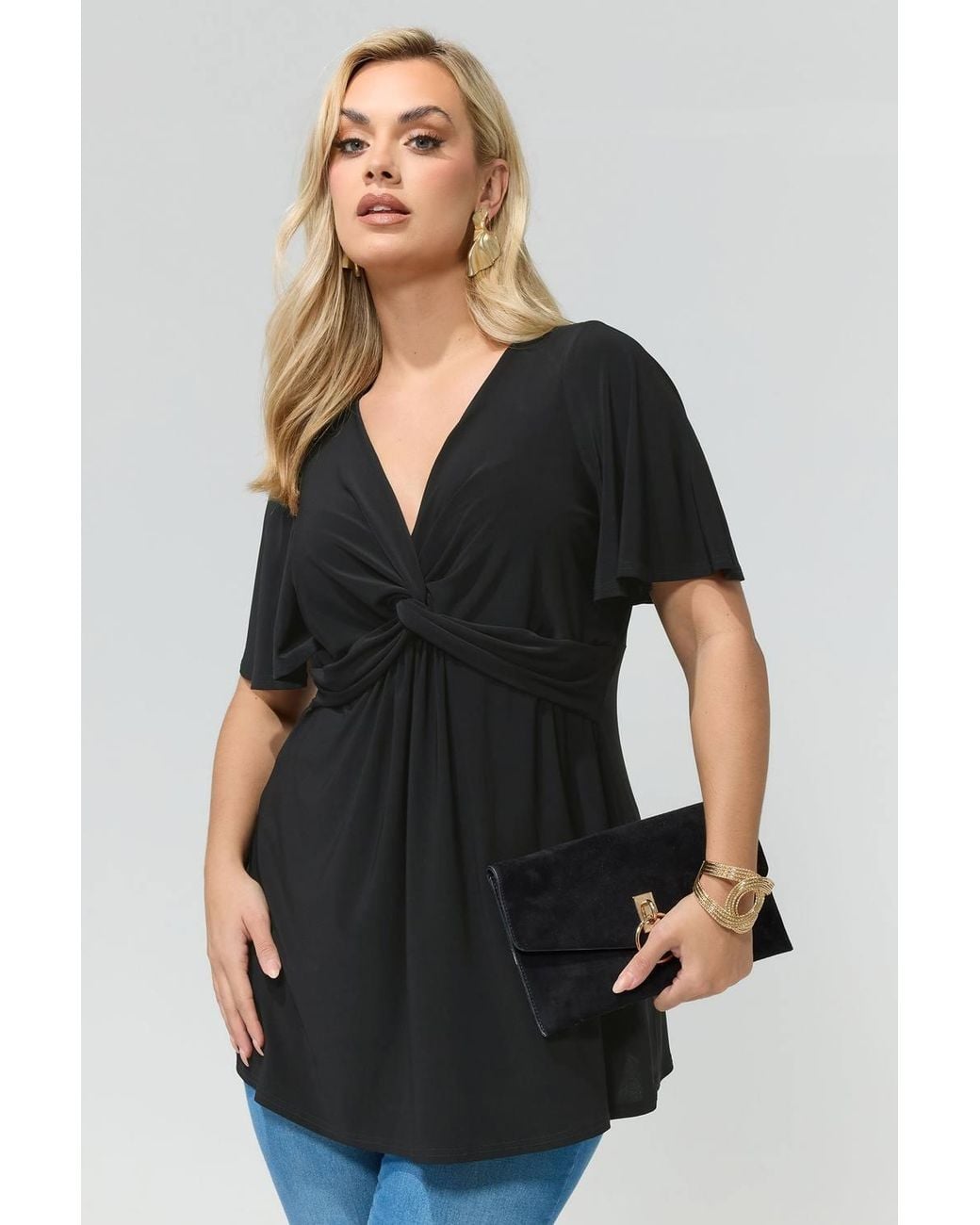 Yours Black Knot Detail Short Sleeve Top