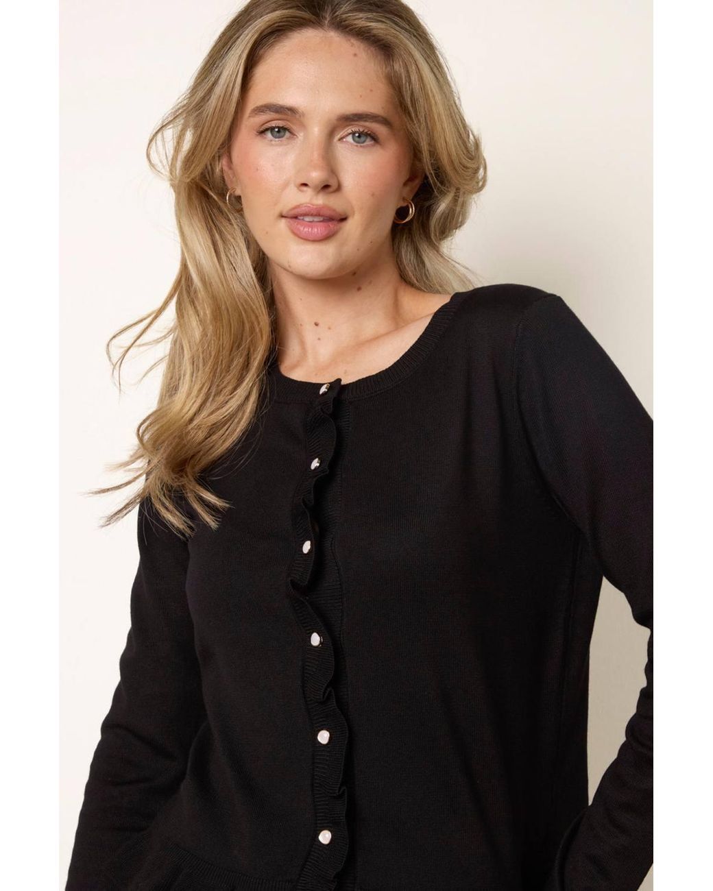 Blue Vanilla Black Long Sleeve Button Up Round Neck Cardigan