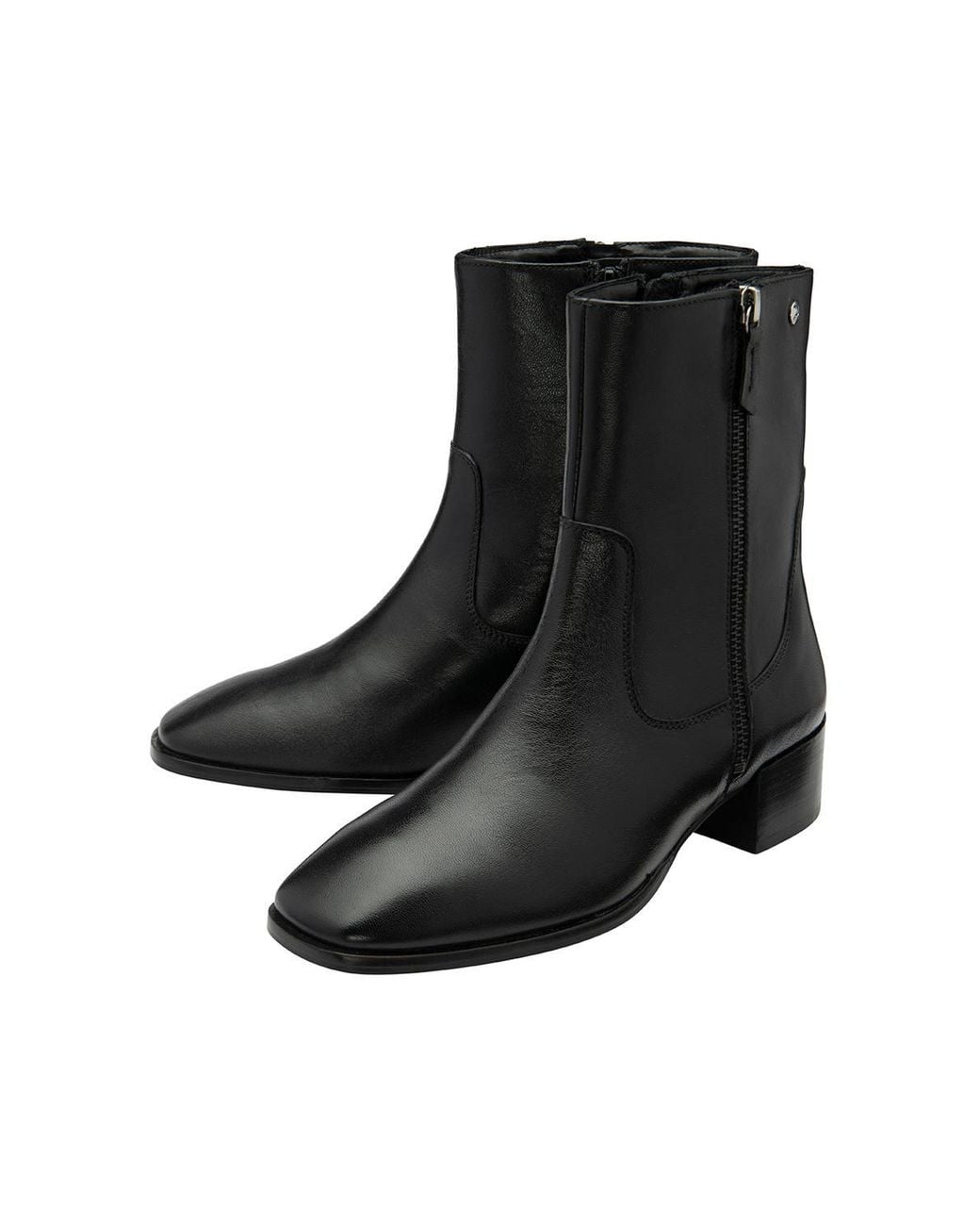 Ravel Black Leather 'Carter' Square-Toe Ankle Boots