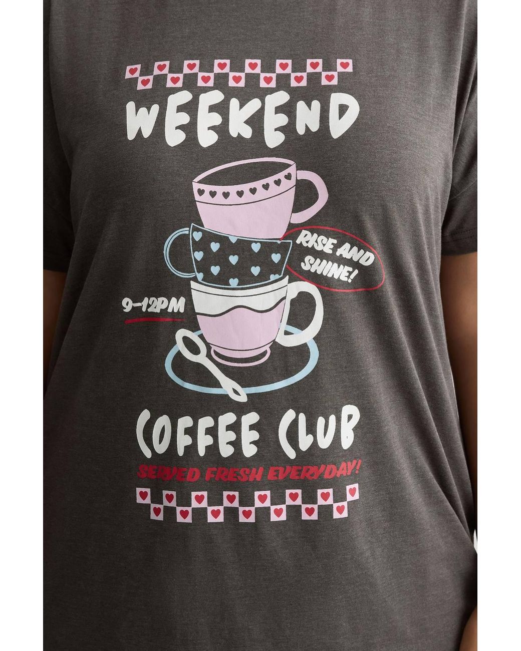 Yours Gray 'Coffee Club' Wide Leg Pyjama Set