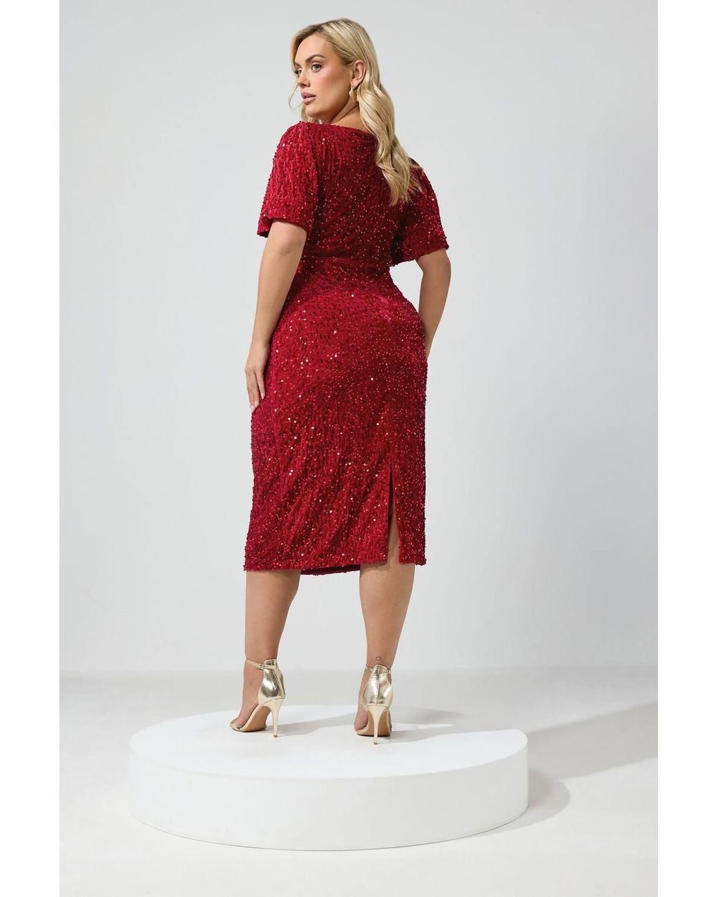 Yours Red Sequin Velvet Dress
