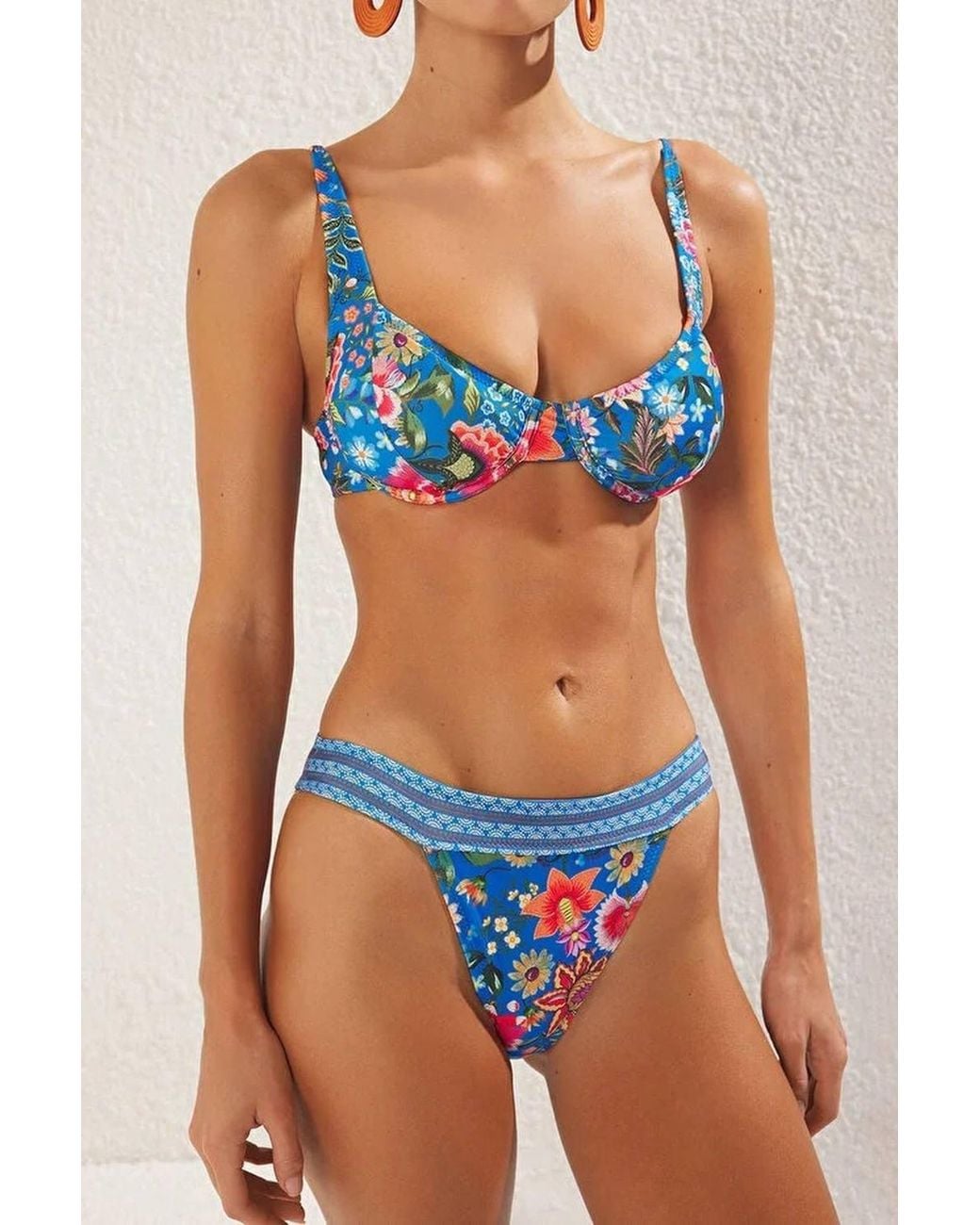 WOVCOR Blue Textured Regular Waist Bikini Bottom W/ Minimal High Leg Fit