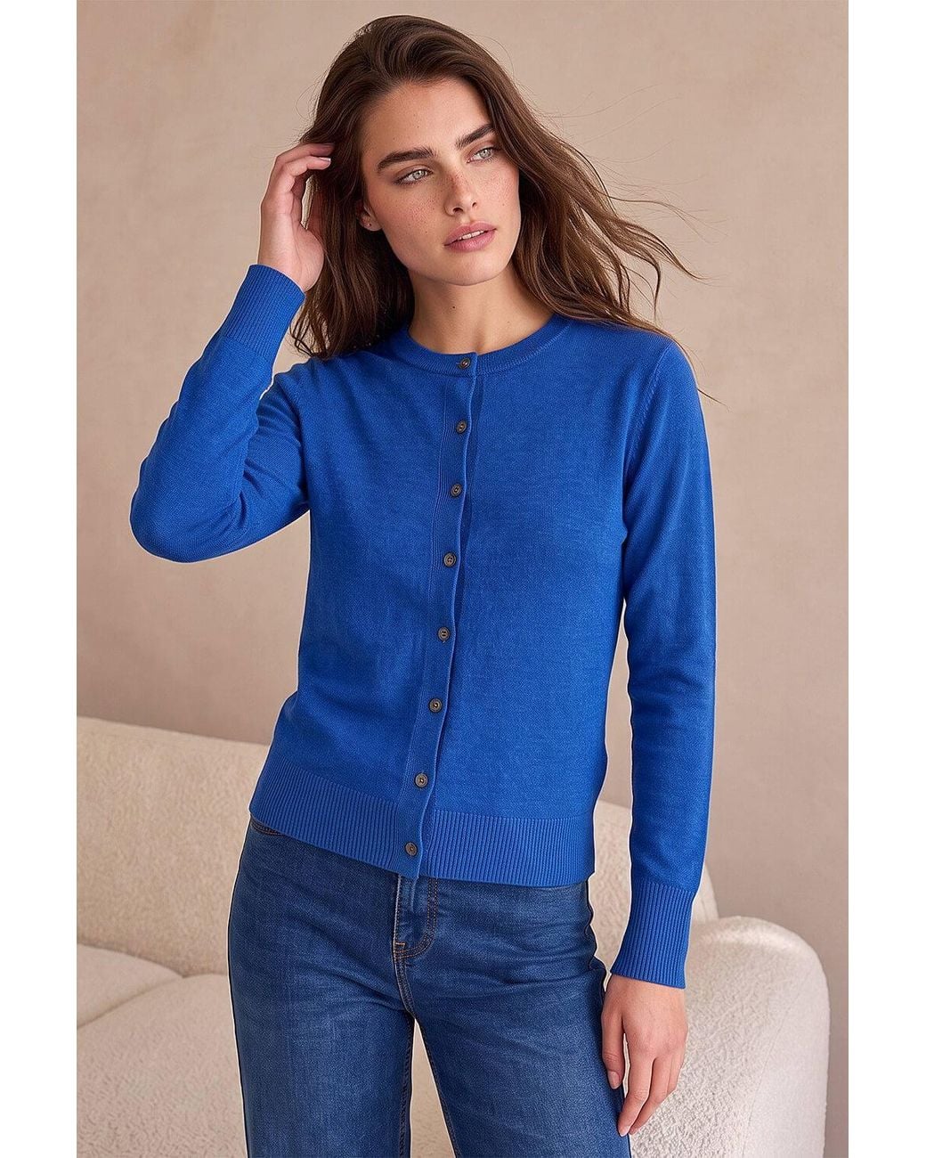 Roman Blue Petite Buttoned Cardigan
