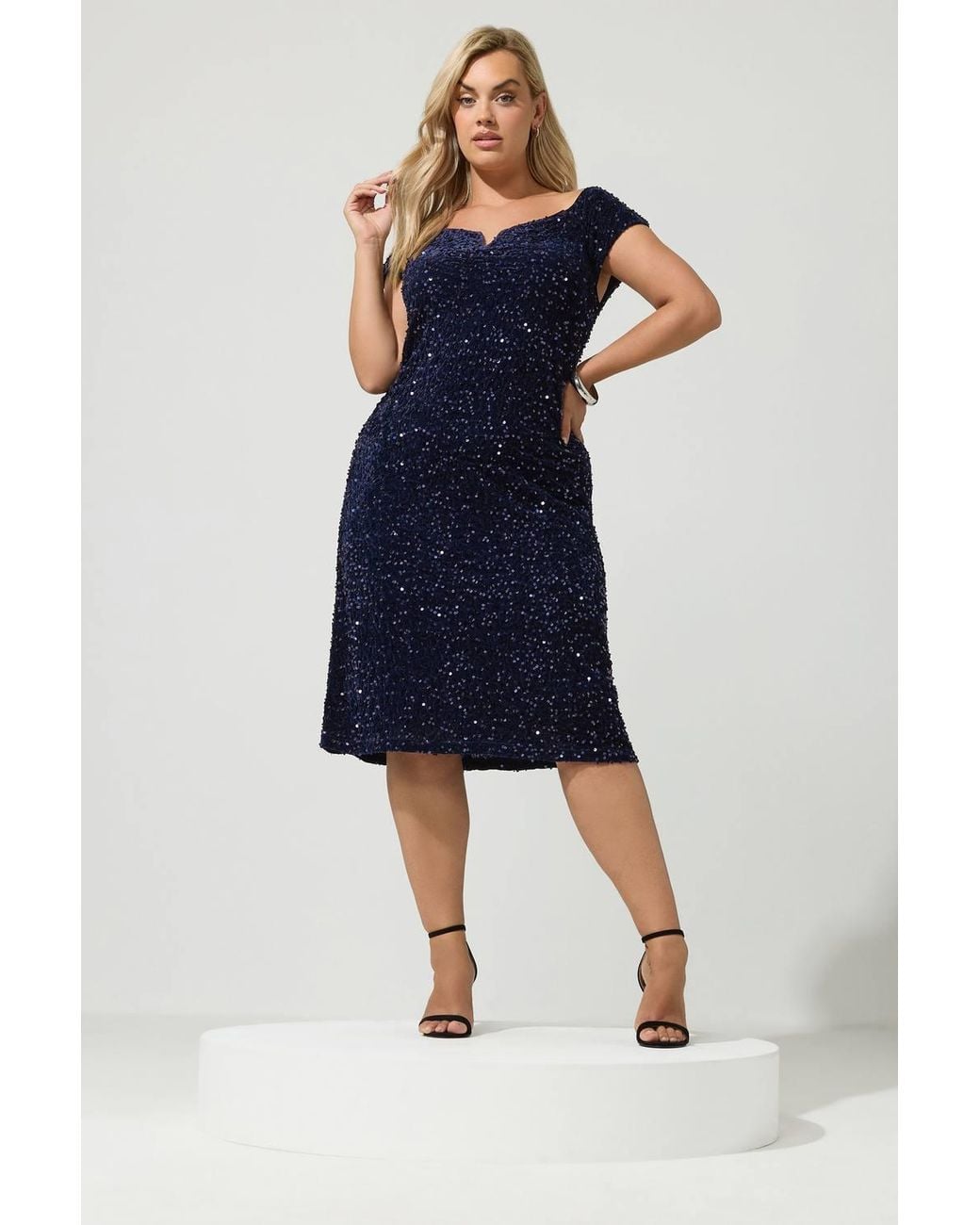 Yours Blue Sequin Velvet Dress