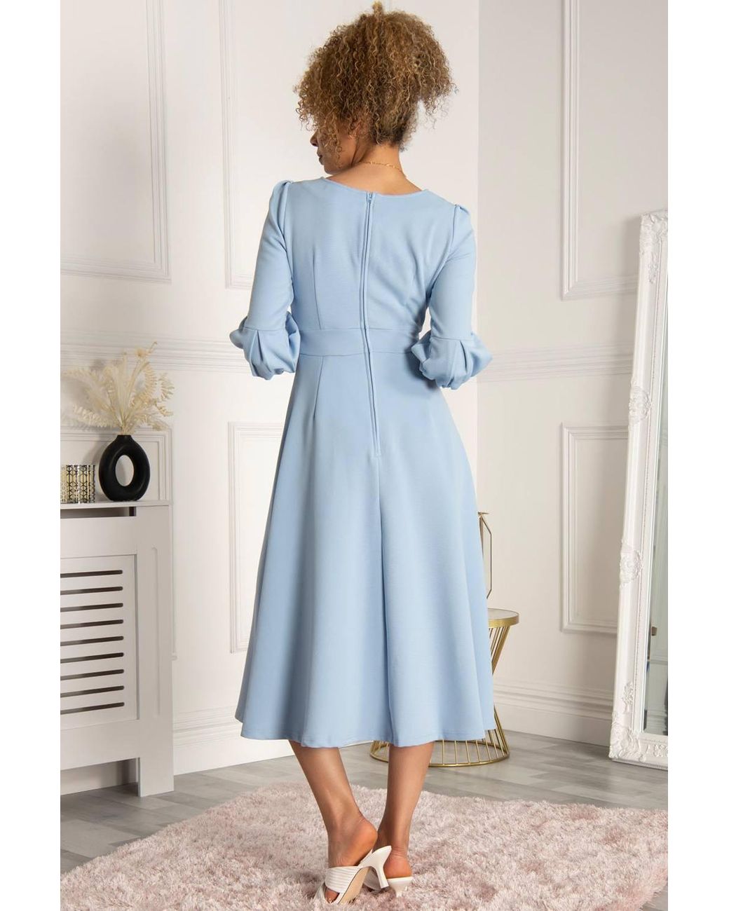 Jolie Moi Blue Bell Sleeve Flare Midi Dress