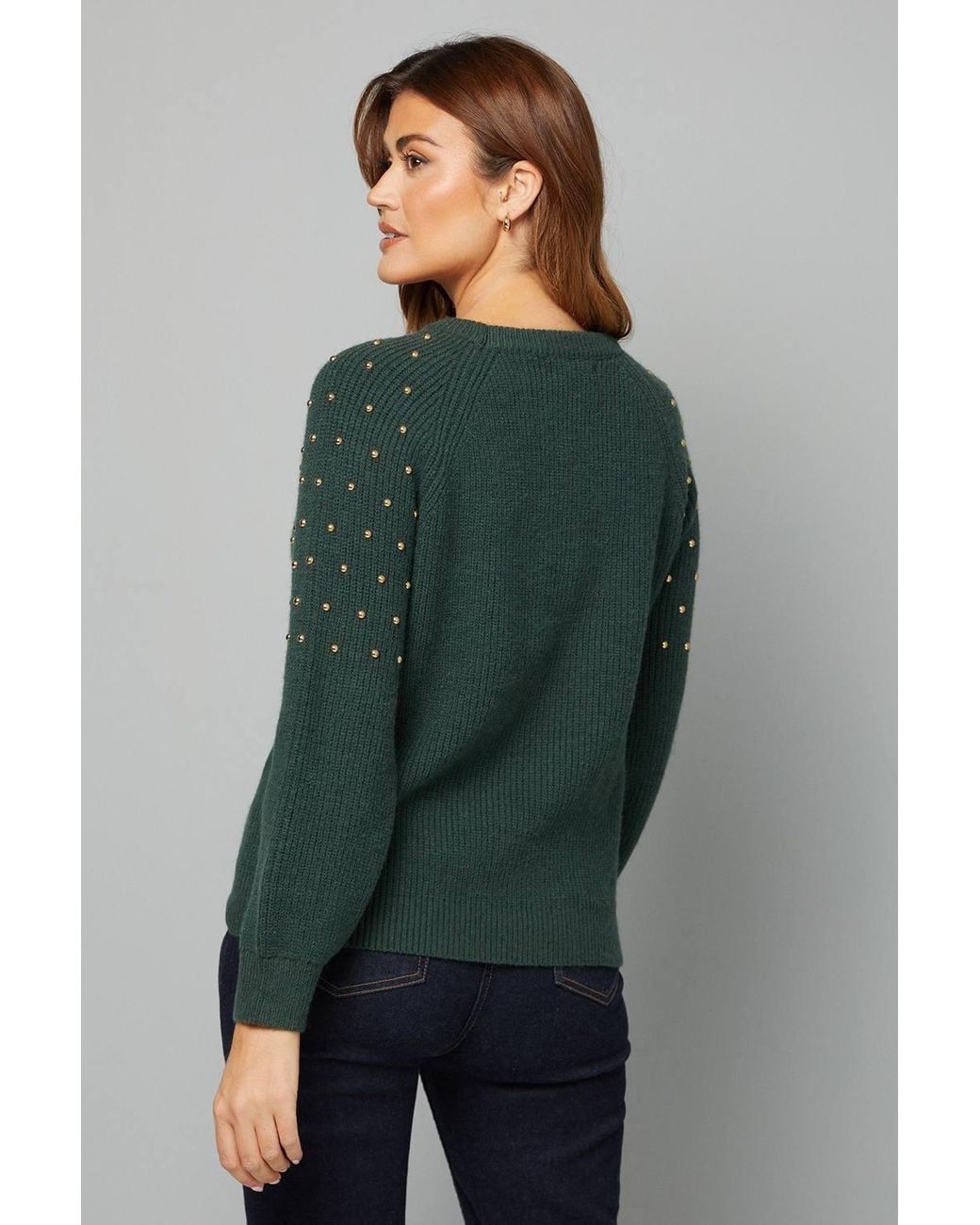 Wallis Green Stud Embellished Sweater