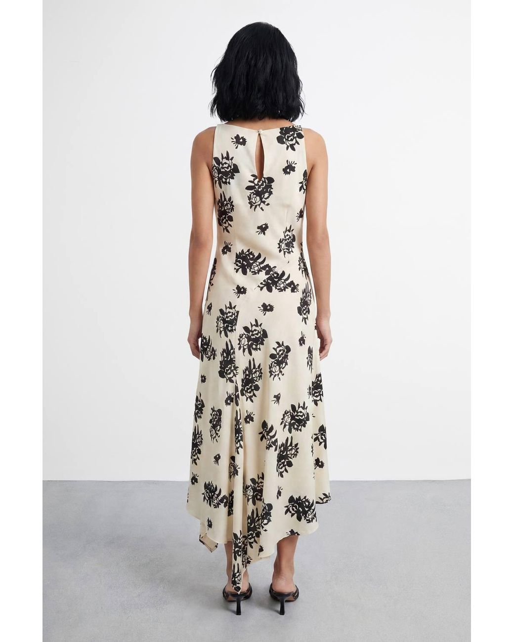 Warehouse White Petite Floral Printed Racer Neck Seam Detail Bias Maxi Dress