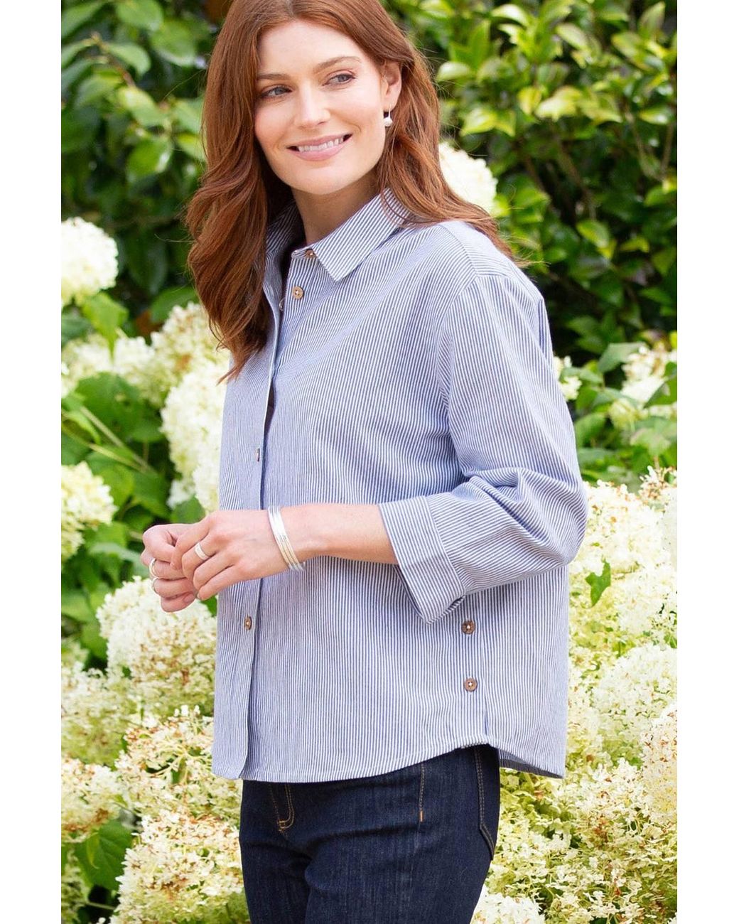 Kite White Whitmore 3/4 Sleeve Ticking Shirt
