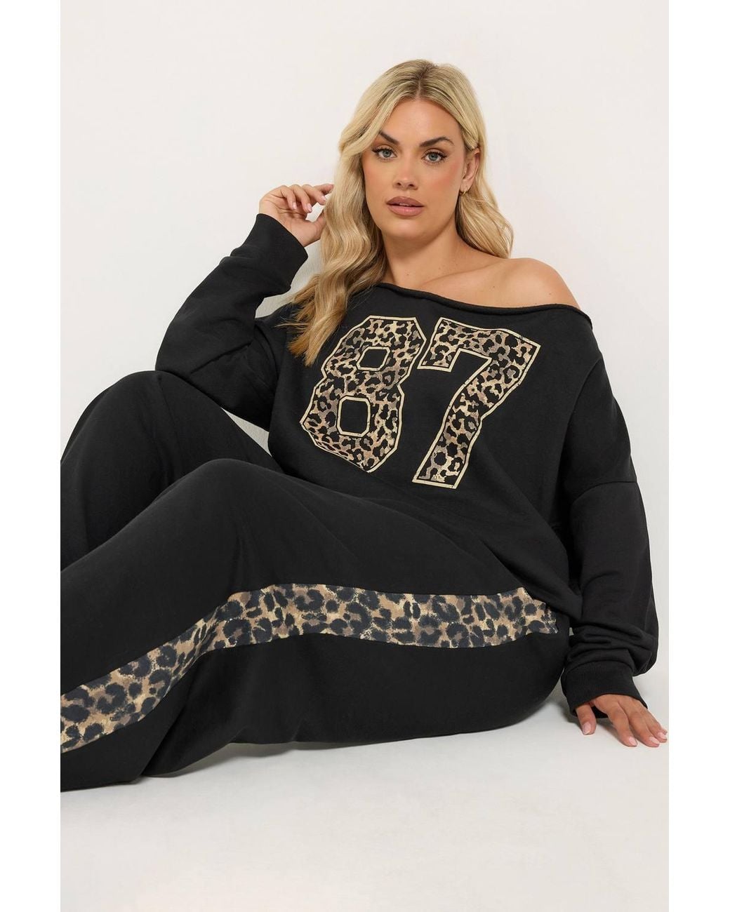 Yours Black Leopard Off-Shoulder Sweatshirt