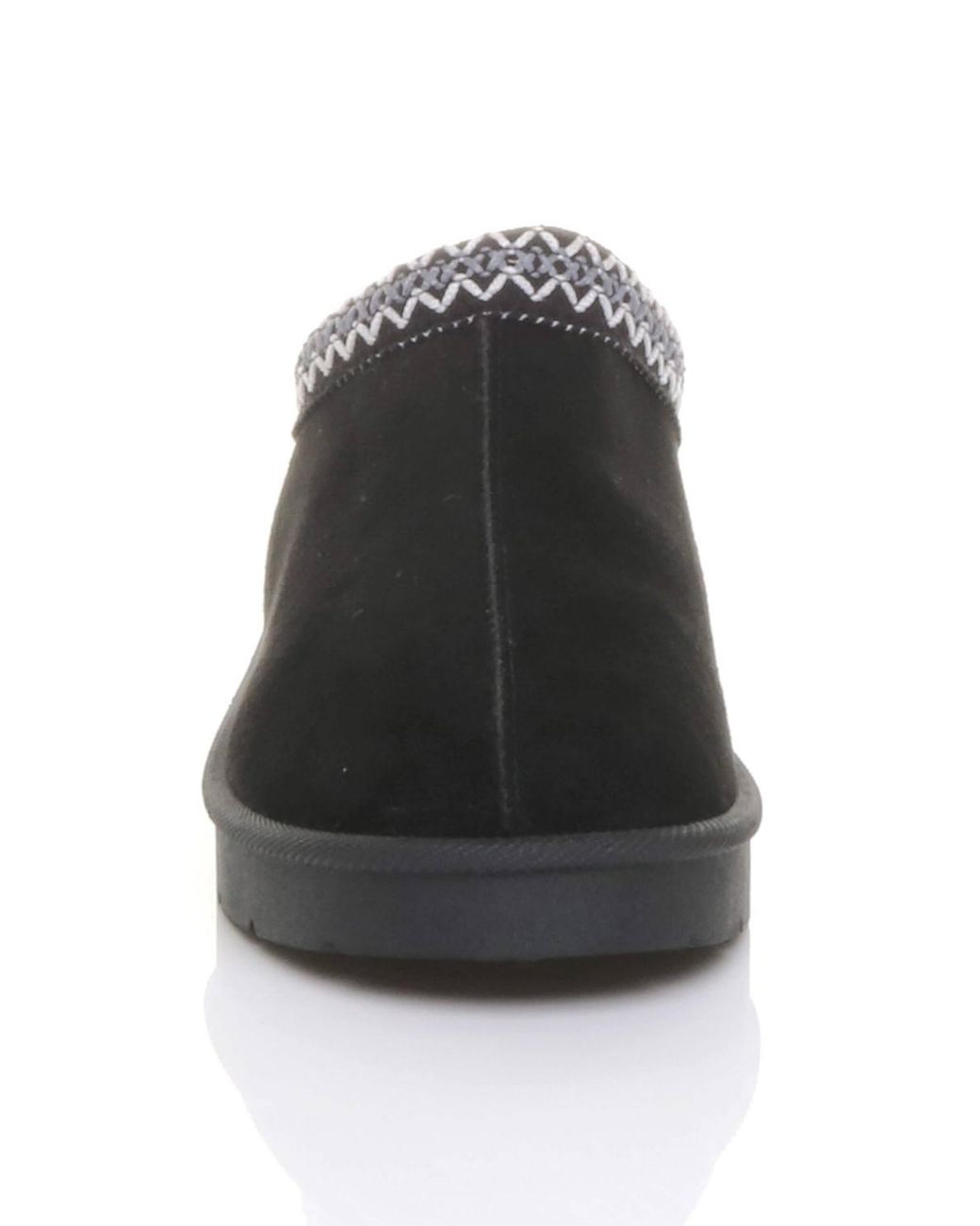 AJVANI Black Faux Fur Lined Comfy Aztec Embroidered Ultra Mini Booties Slippers
