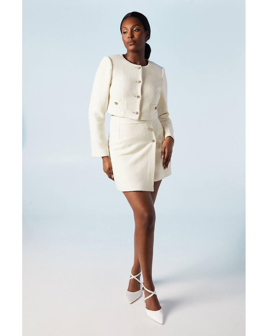 Coast White Boucle Mini Wrap Skirt