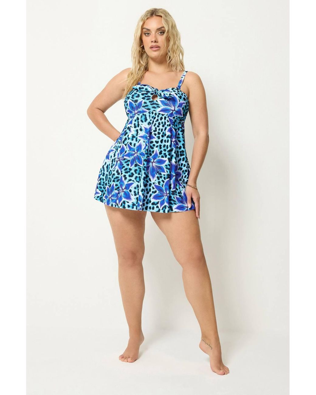 Yours Blue Animal Floral Tankini Top