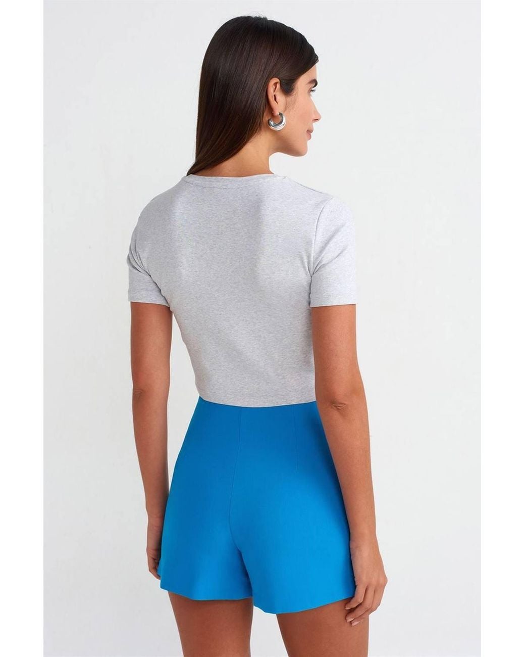 Dilvin White Slim Fit Crop T-Shirt