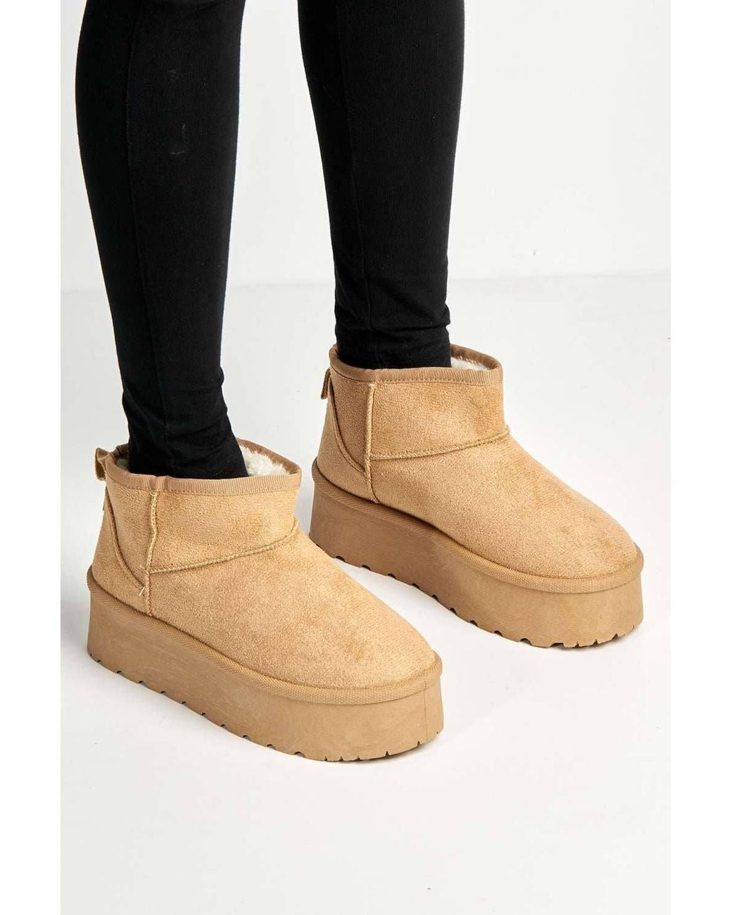 Miss Diva Black Dahl Faux Fur Lining Chunky Sole Ankle Boots