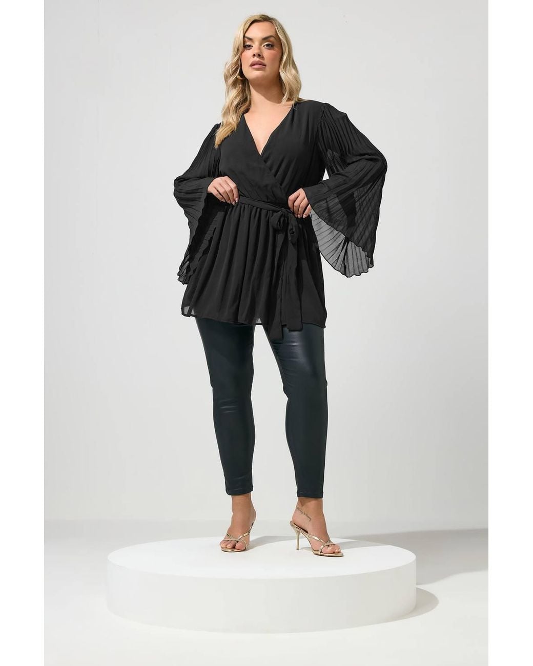 Yours Black Pleat Sleeve Wrap Top