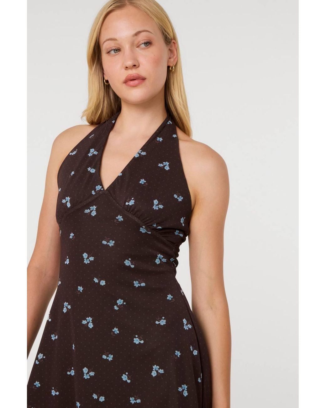Pink Vanilla Black Floral Polka Dot Mesh Halter Dress