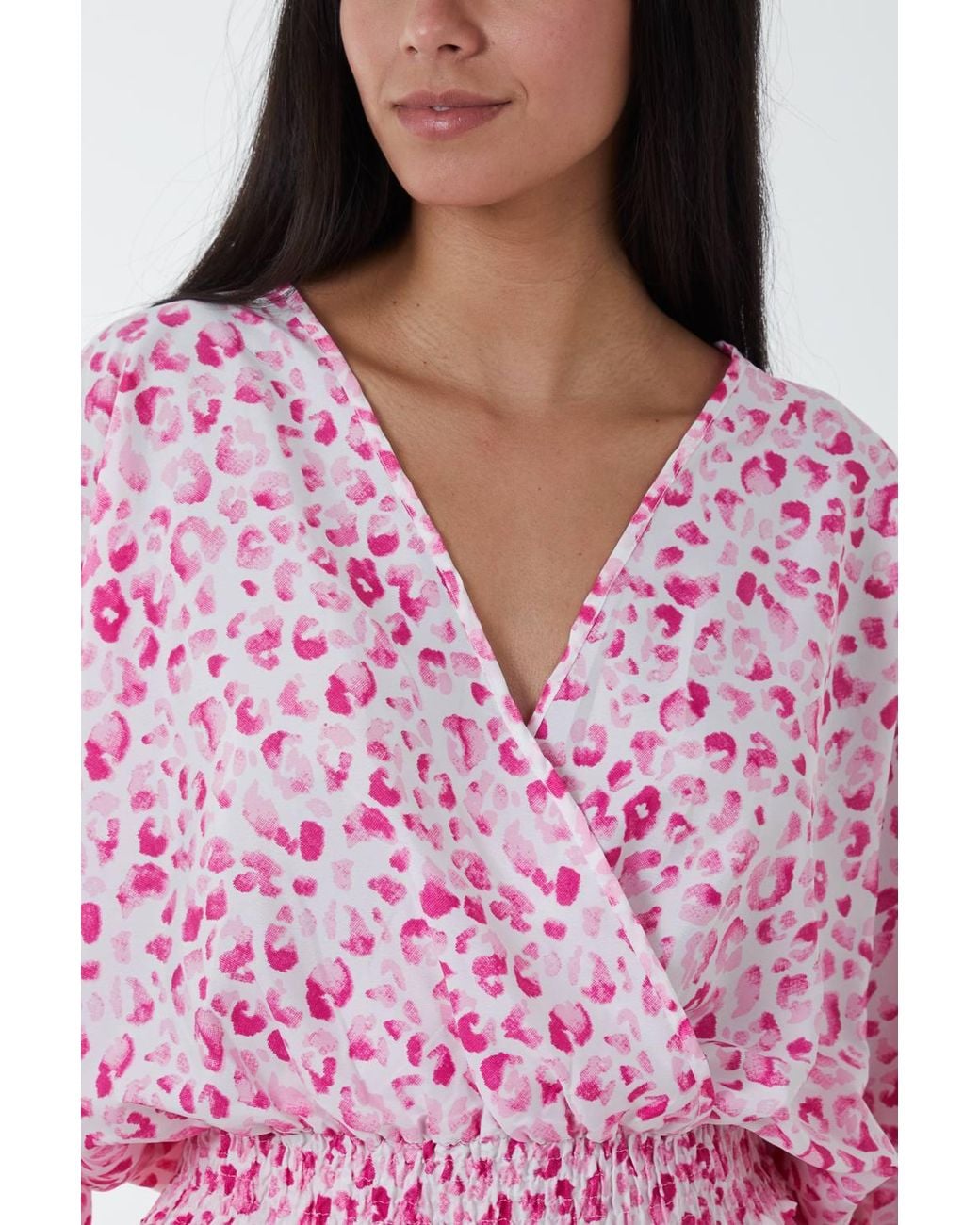 Blue Vanilla Pink Elasticated Sleeve Wrap Front Elastic Hem Top