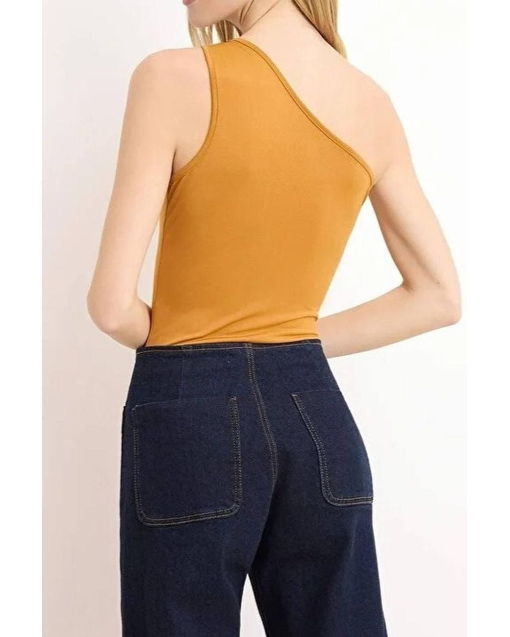 WOVCOR Blue One Shoulder Hardware Detail Bodysuit Top