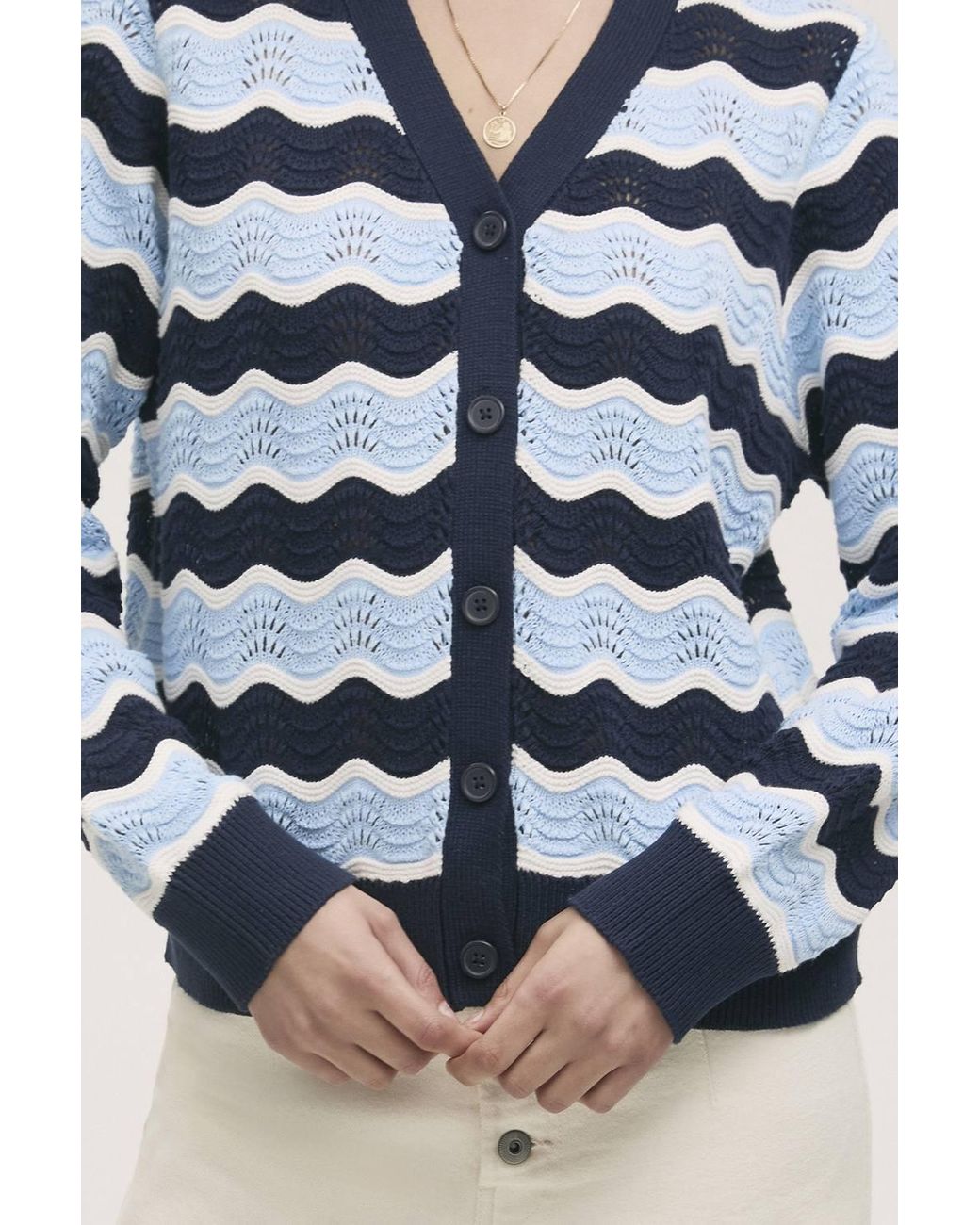 Finery London Blue Kate Striped Long Sleeve Cardigan