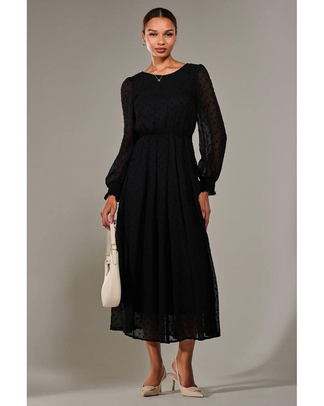 Jolie Moi Black Long Sleeve Chiffon Midaxi Dress