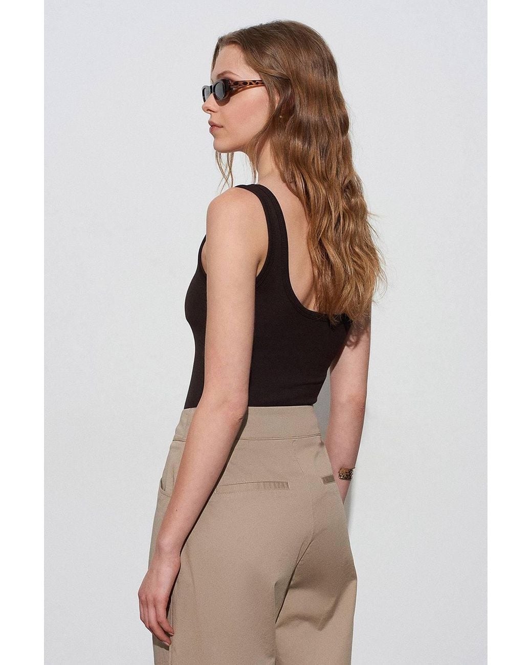 Dilvin Natural Slim Fit Sleeveless Jersey Cami Blouse