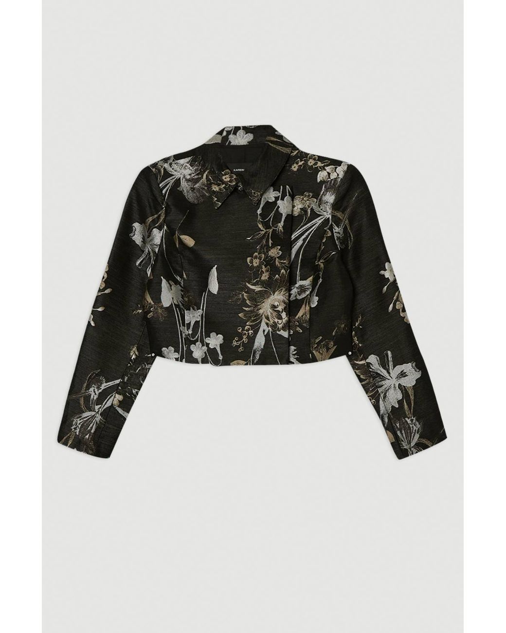 Karen Millen Black Floral Jacquard Tailored Jacket
