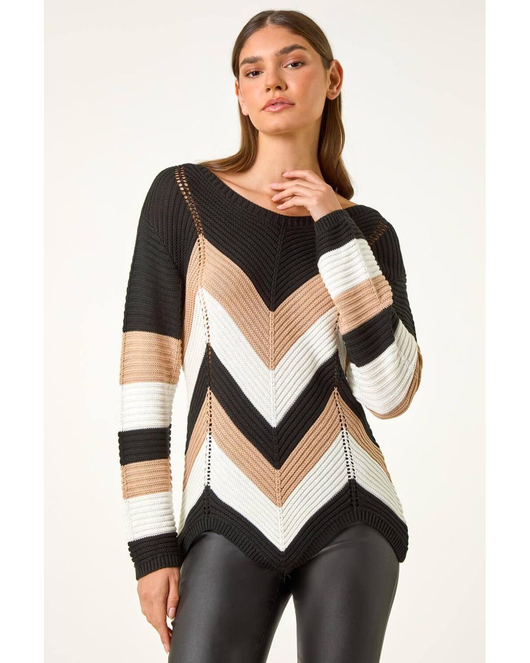 Roman Black Chevron Colour Block Jumper