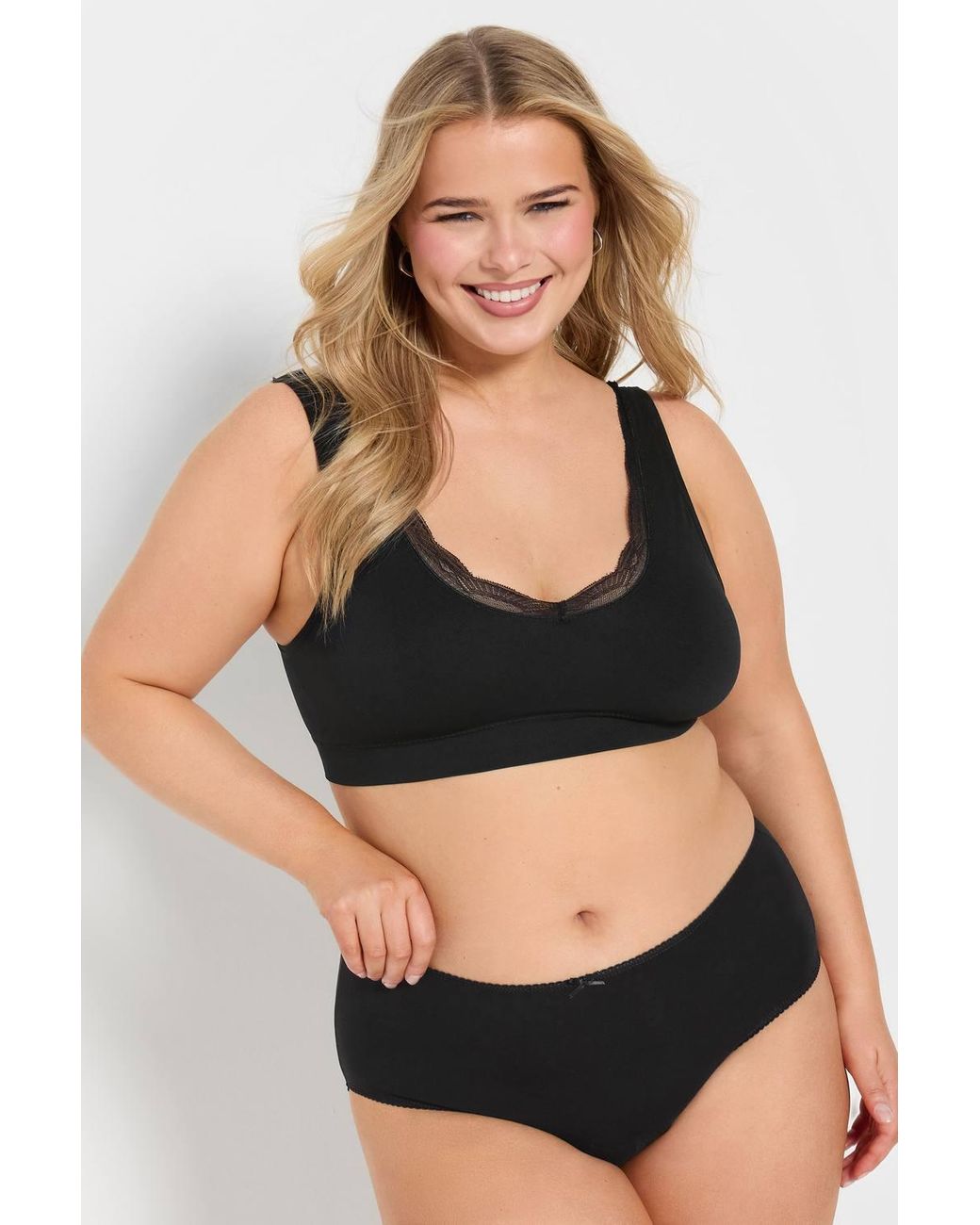 Yours Black Lace Trim Seamless Bralette
